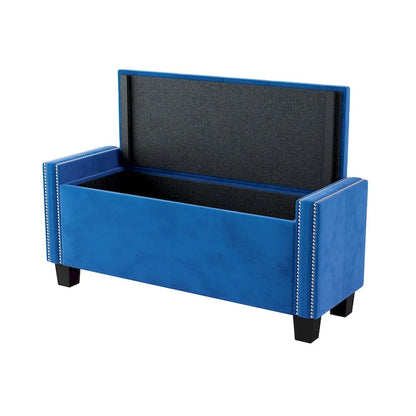 Banc ottoman de rangement en velours capitonné avec motif à rivets