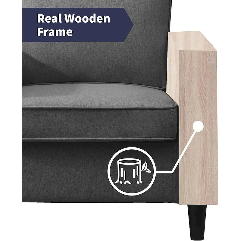 Canapé deux places Mixoy moderne en tissu avec poches sur les accoudoirs - Non disponible