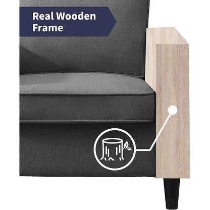 Canapé deux places Mixoy moderne en tissu avec poches sur les accoudoirs - Non disponible