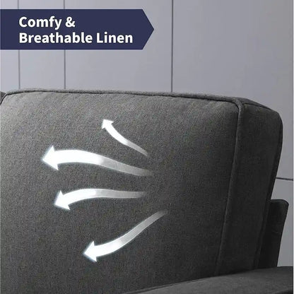 Canapé deux places Mixoy moderne en tissu avec poches sur les accoudoirs - Non disponible