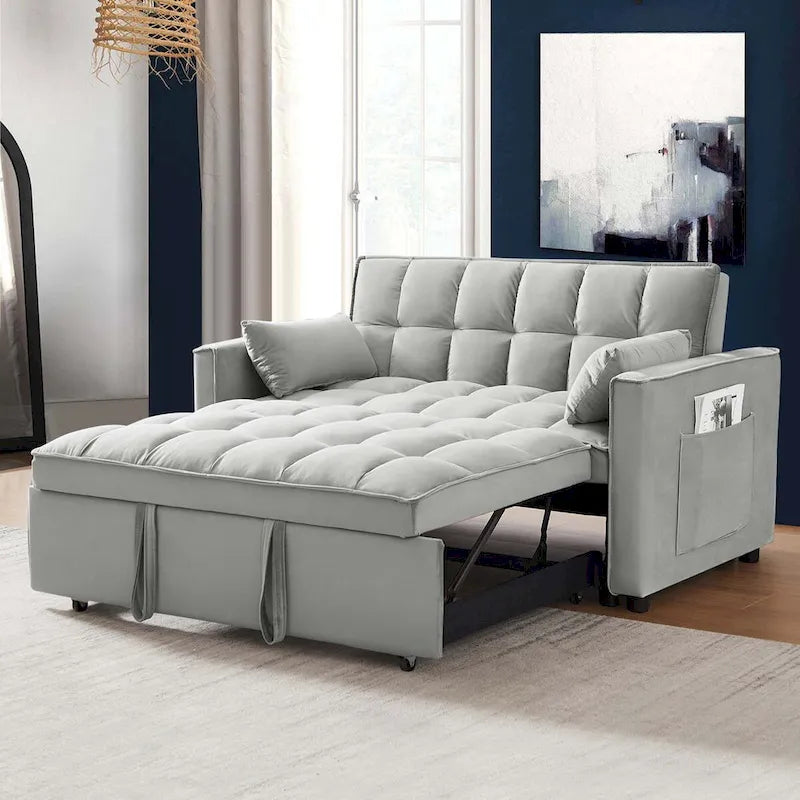 Aukfa Velvet Convertible Sleeper Sofa Loveseat with Side Pocket