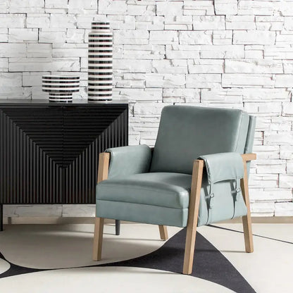 Fauteuil d'appoint Olivia Farmhouse en similicuir avec pieds en bois massif par HULALAHOME