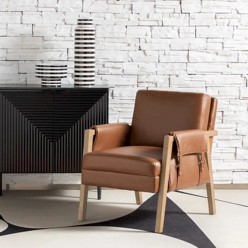 Fauteuil d'appoint Olivia Farmhouse en similicuir avec pieds en bois massif par HULALAHOME