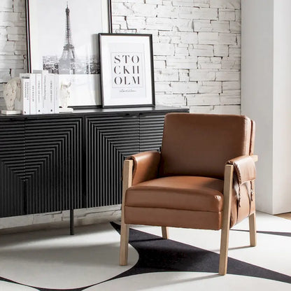 Fauteuil d'appoint Olivia Farmhouse en similicuir avec pieds en bois massif par HULALAHOME