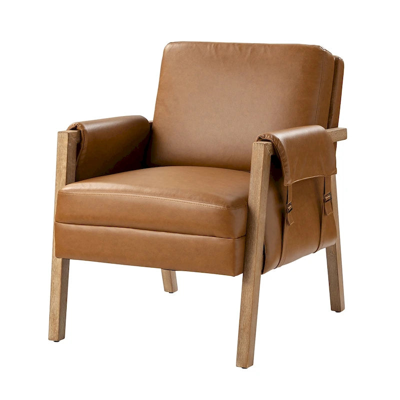Fauteuil d'appoint Olivia Farmhouse en similicuir avec pieds en bois massif par HULALAHOME