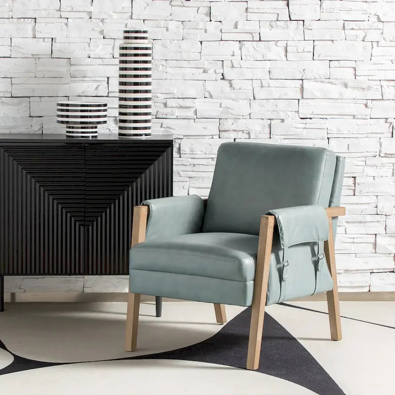 Fauteuil d'appoint Olivia Farmhouse en similicuir avec pieds en bois massif par HULALAHOME