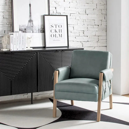 Fauteuil d'appoint Olivia Farmhouse en similicuir avec pieds en bois massif par HULALAHOME