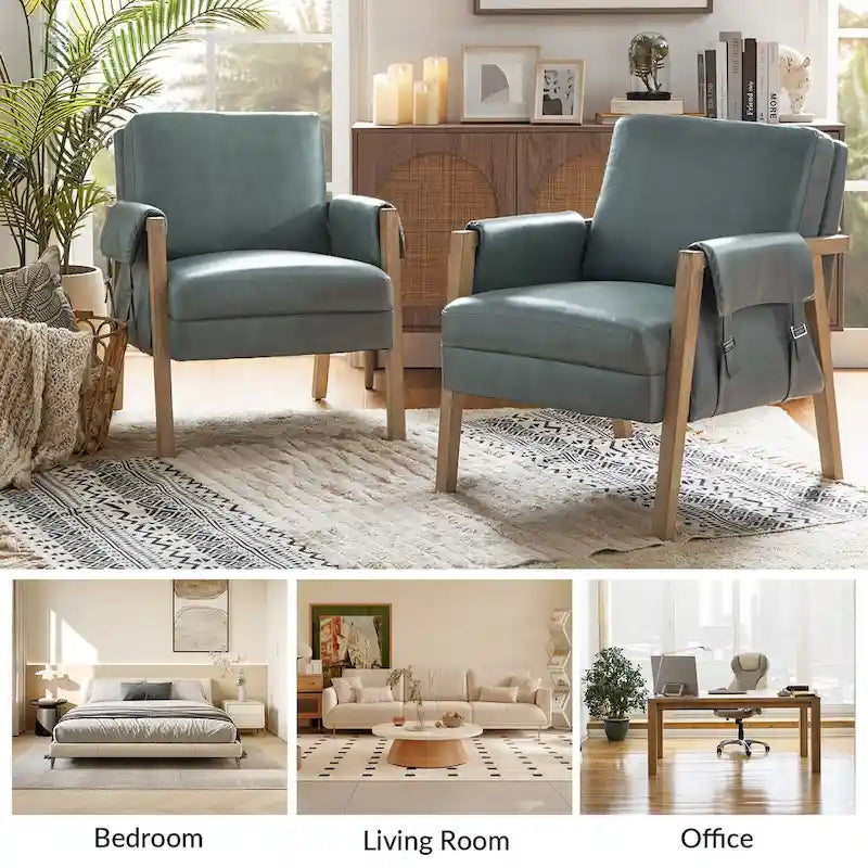 Fauteuil d'appoint Olivia Farmhouse en similicuir avec pieds en bois massif par HULALAHOME