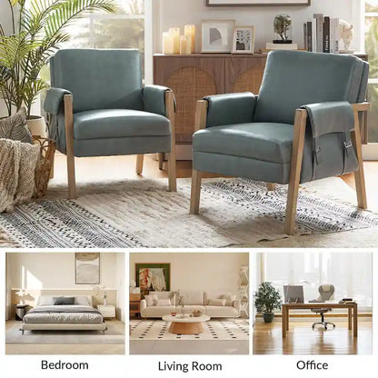 Fauteuil d'appoint Olivia Farmhouse en similicuir avec pieds en bois massif par HULALAHOME