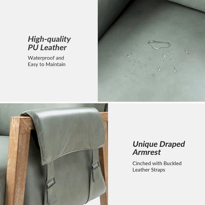 Fauteuil d'appoint Olivia Farmhouse en similicuir avec pieds en bois massif par HULALAHOME