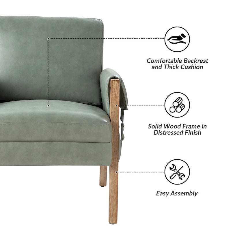 Fauteuil d'appoint Olivia Farmhouse en similicuir avec pieds en bois massif par HULALAHOME