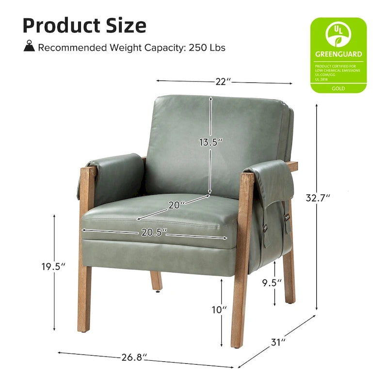 Fauteuil d'appoint Olivia Farmhouse en similicuir avec pieds en bois massif par HULALAHOME