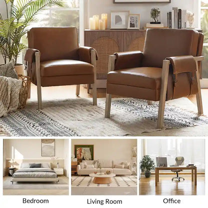 Fauteuil d'appoint Olivia Farmhouse en similicuir avec pieds en bois massif par HULALAHOME