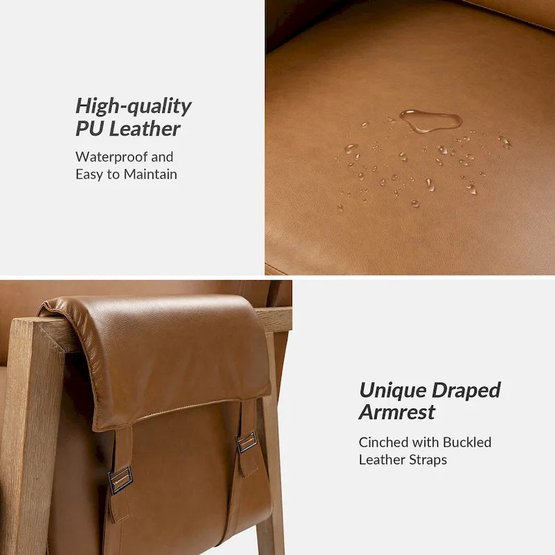 Fauteuil d'appoint Olivia Farmhouse en similicuir avec pieds en bois massif par HULALAHOME