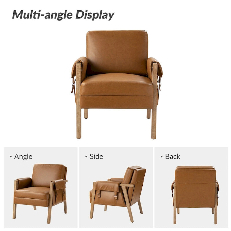 Fauteuil d'appoint Olivia Farmhouse en similicuir avec pieds en bois massif par HULALAHOME