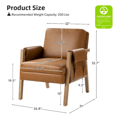 Fauteuil d'appoint Olivia Farmhouse en similicuir avec pieds en bois massif par HULALAHOME