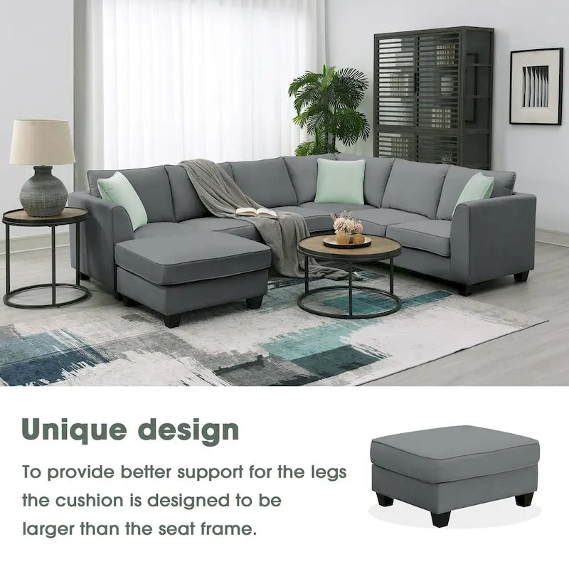 Canapé d'angle moderne avec pouf, modulable et spacieux