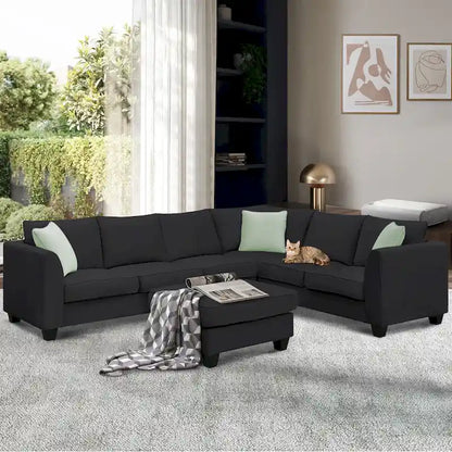 Canapé d'angle moderne avec pouf, modulable et spacieux