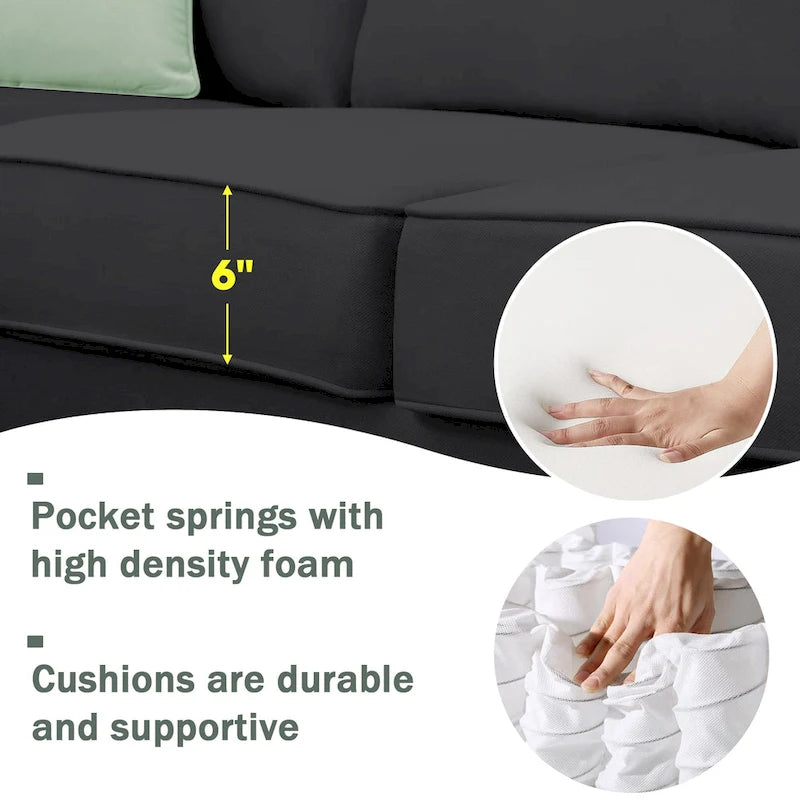 Canapé d'angle moderne avec pouf, modulable et spacieux