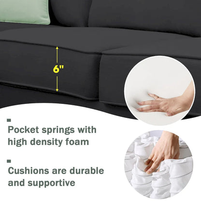 Canapé d'angle moderne avec pouf, modulable et spacieux