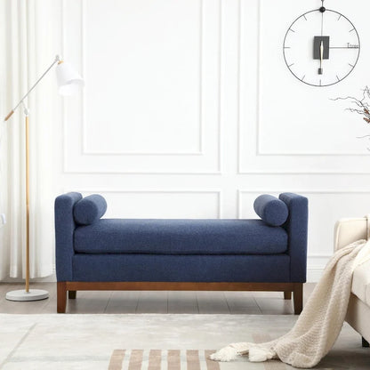 Élégant banc ottoman rembourré de 53,5 pouces avec pieds en bois et coussins cylindriques