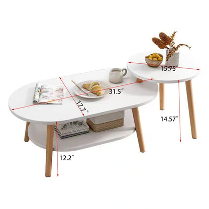 Ensemble de 2 tables basses ovales modulables pour balcon ou salon moderne