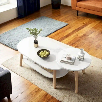 Ensemble de 2 tables basses ovales modulables pour balcon ou salon moderne