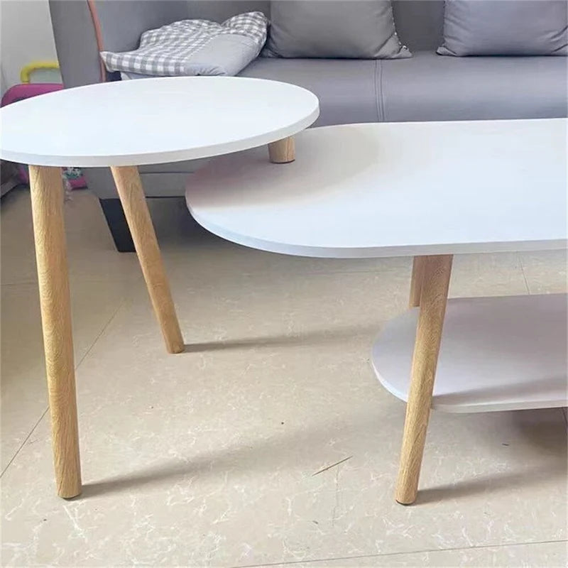 Ensemble de 2 tables basses ovales modulables pour balcon ou salon moderne