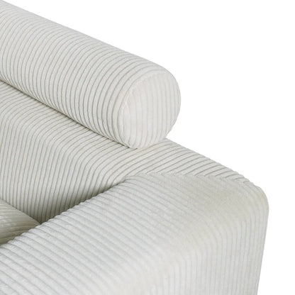 Canapé d'angle profond en velours côtelé avec pouf et coussins