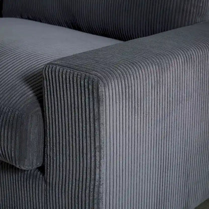 Canapé d'angle profond en velours côtelé avec pouf et coussins