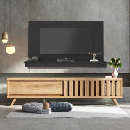 Meuble TV suspendu pour téléviseurs jusqu'à 55 pouces, panneau mural avec bande LED et étagère, support TV suspendu