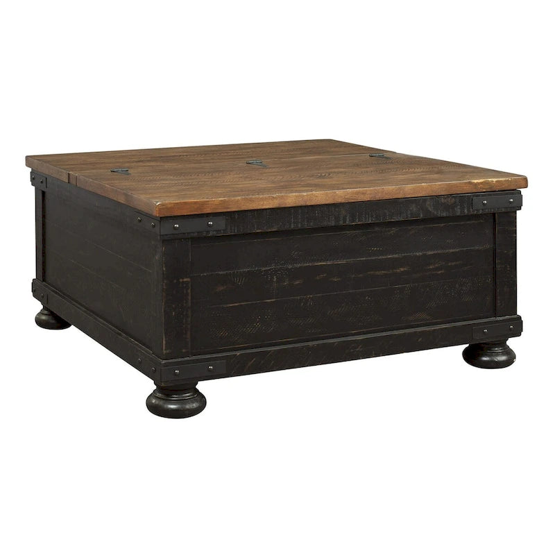 Square Wooden Lift Top Cocktail Table with Trunk Storage, Brown and Black