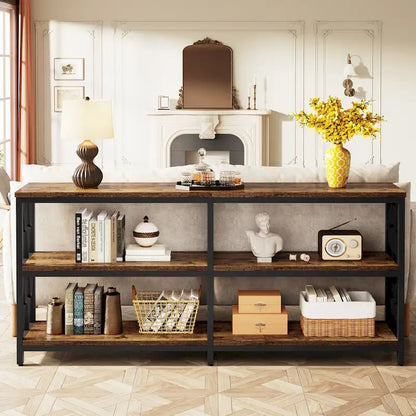 Console à 3 niveaux, table basse industrielle de 180 cm, table d'entrée longue