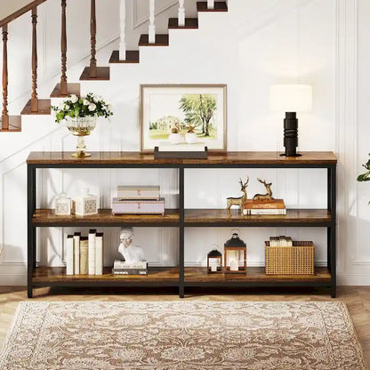 Console à 3 niveaux, table basse industrielle de 180 cm, table d'entrée longue