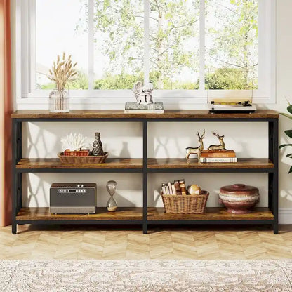 Console à 3 niveaux, table basse industrielle de 180 cm, table d'entrée longue