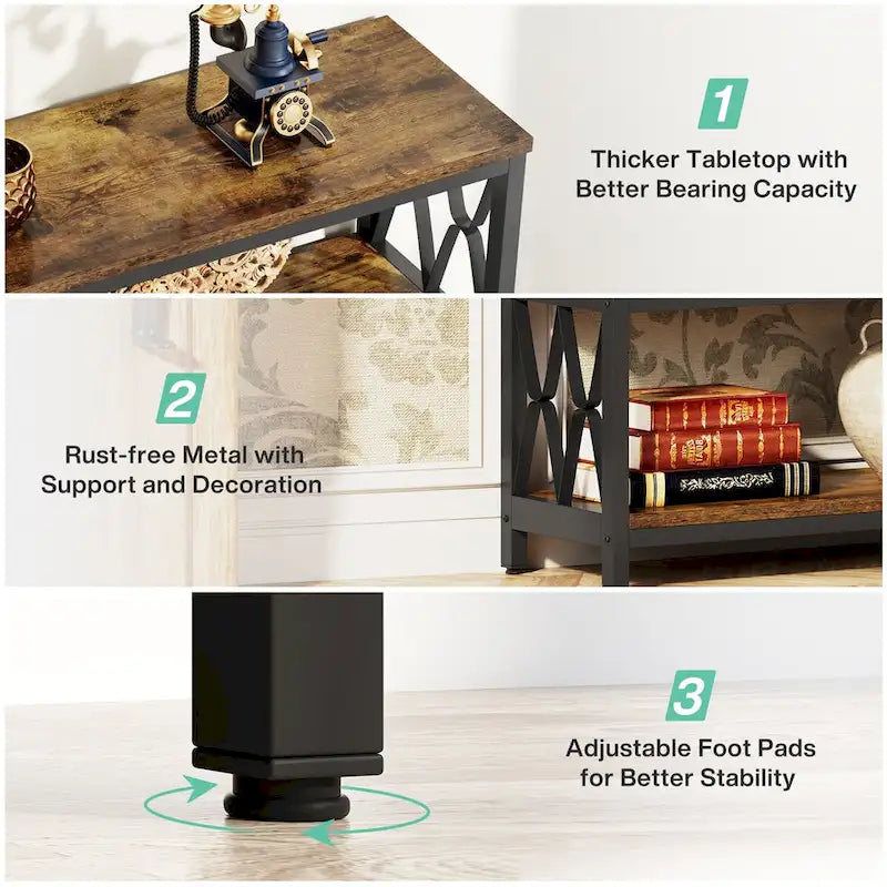 Console à 3 niveaux, table basse industrielle de 180 cm, table d'entrée longue