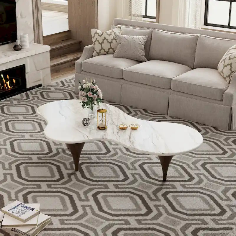 Table basse moderne hétérosexuelle de 54,8 cm, plateau en imitation marbre, pieds en bois massif