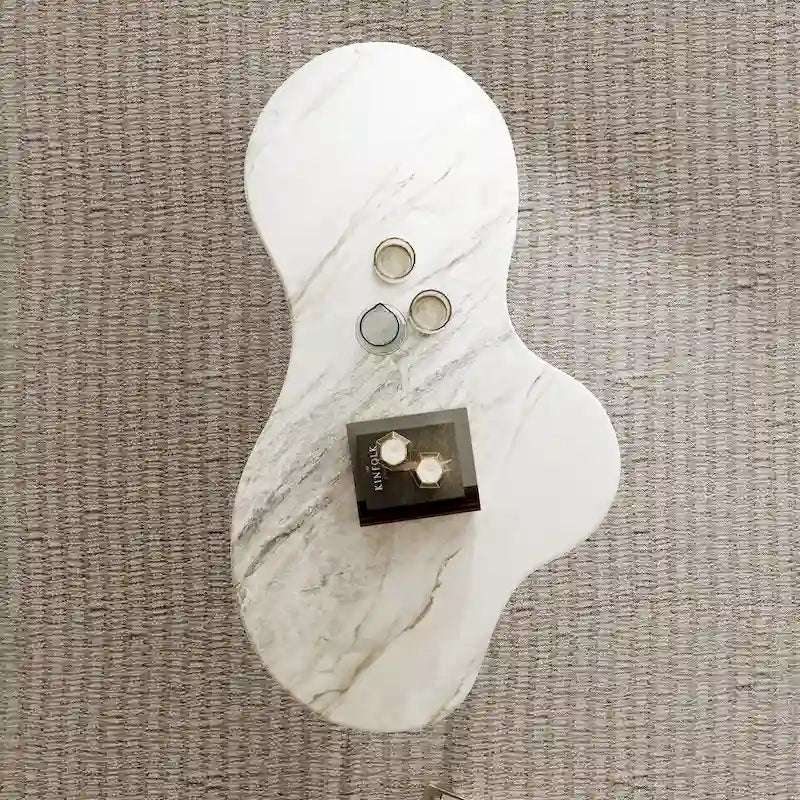 Table basse moderne hétérosexuelle de 54,8 cm, plateau en imitation marbre, pieds en bois massif