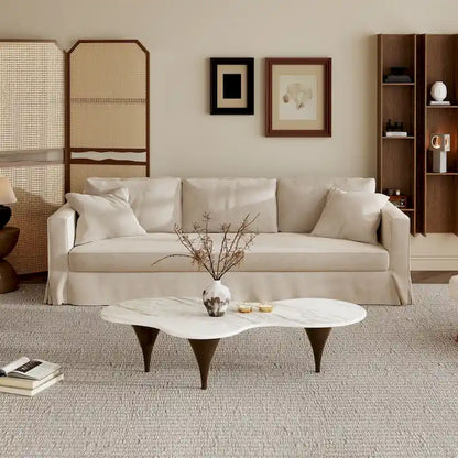 Table basse moderne hétérosexuelle de 54,8 cm, plateau en imitation marbre, pieds en bois massif