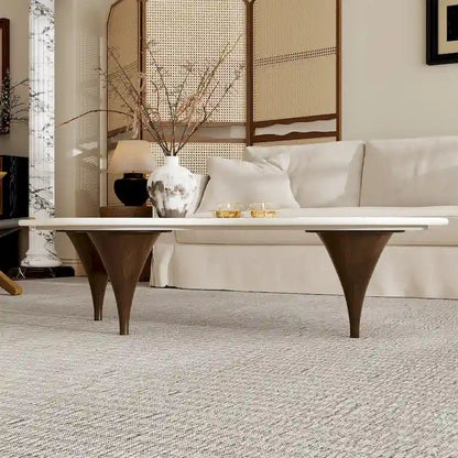 Table basse moderne hétérosexuelle de 54,8 cm, plateau en imitation marbre, pieds en bois massif