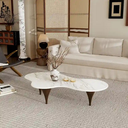 Table basse moderne hétérosexuelle de 54,8 cm, plateau en imitation marbre, pieds en bois massif