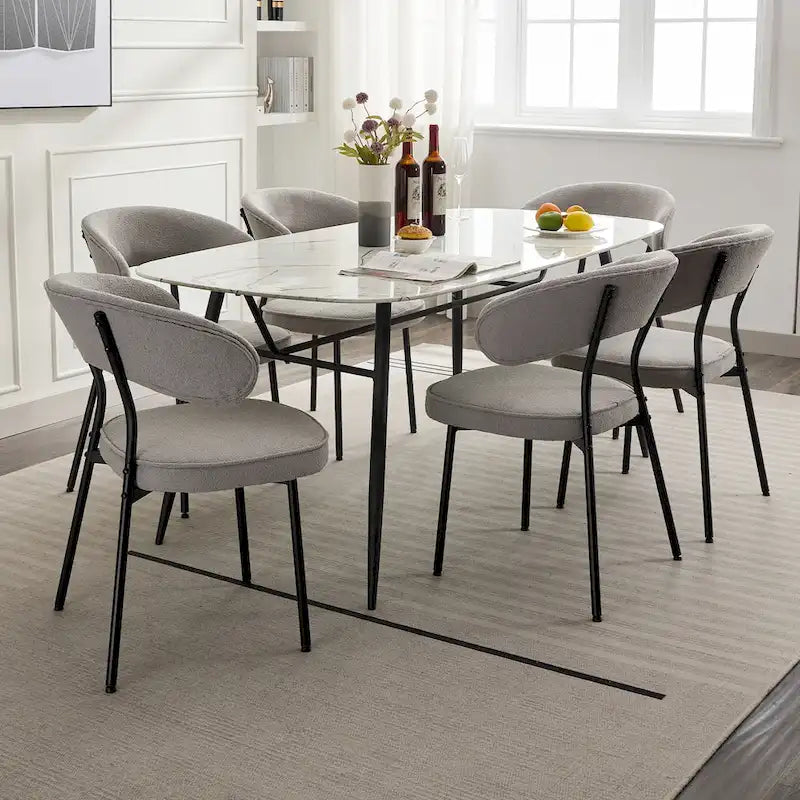 Chaises de salle à manger XINMICS avec dossier incurvé, chaises de cuisine/salle à manger modernes revêtues de tissu bouclé, ensemble de 2/4/6