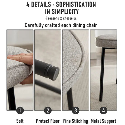 Chaises de salle à manger XINMICS avec dossier incurvé, chaises de cuisine/salle à manger modernes revêtues de tissu bouclé, ensemble de 2/4/6