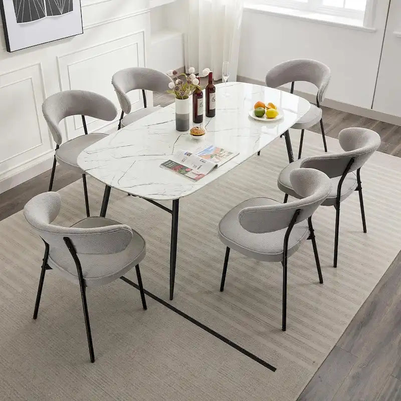 Chaises de salle à manger XINMICS avec dossier incurvé, chaises de cuisine/salle à manger modernes revêtues de tissu bouclé, ensemble de 2/4/6