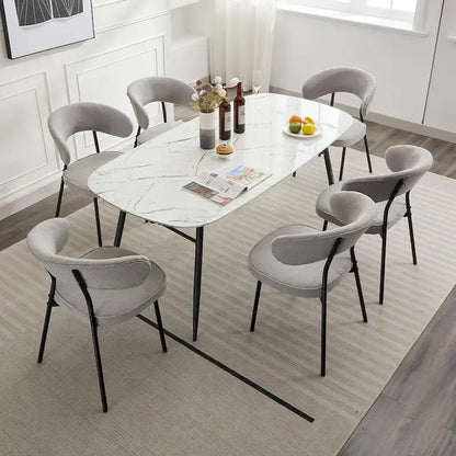 Chaises de salle à manger XINMICS avec dossier incurvé, chaises de cuisine/salle à manger modernes revêtues de tissu bouclé, ensemble de 2/4/6
