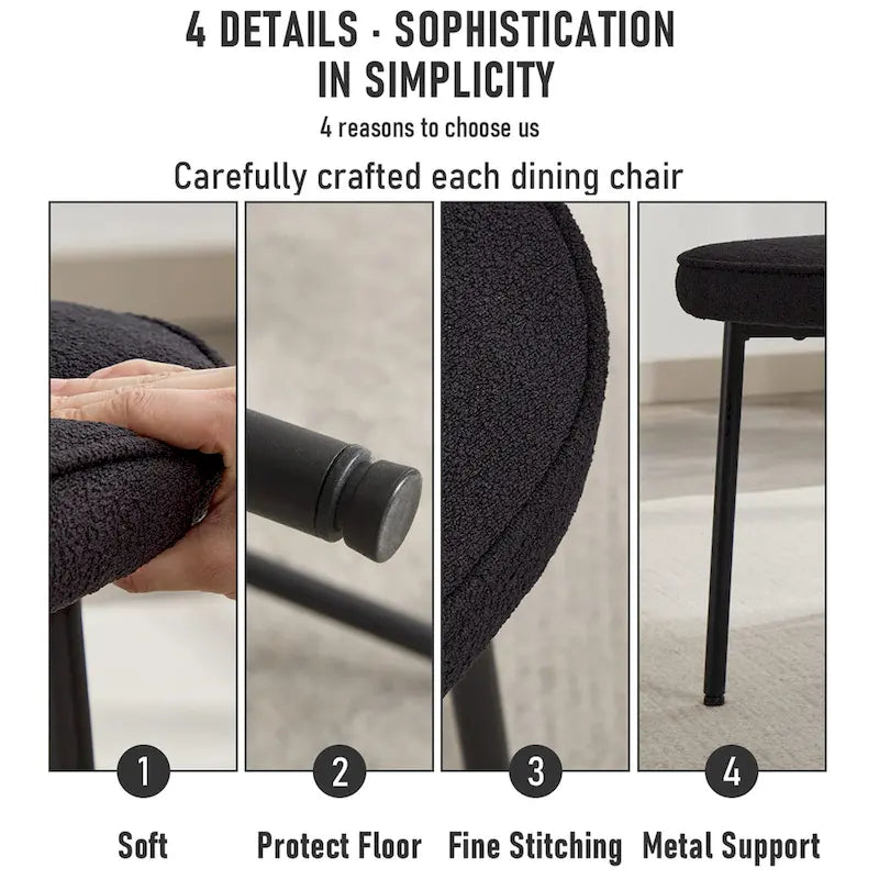 Chaises de salle à manger XINMICS avec dossier incurvé, chaises de cuisine/salle à manger modernes revêtues de tissu bouclé, ensemble de 2/4/6