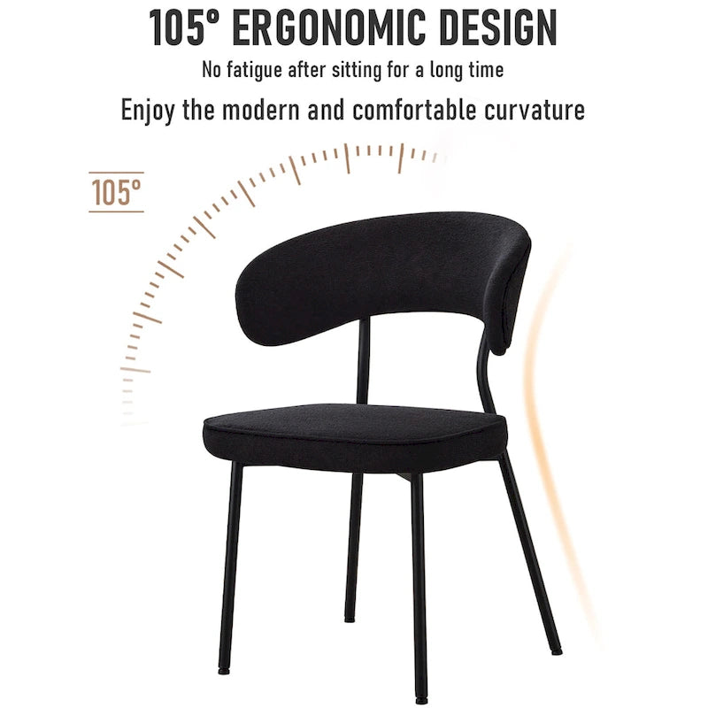 Chaises de salle à manger XINMICS avec dossier incurvé, chaises de cuisine/salle à manger modernes revêtues de tissu bouclé, ensemble de 2/4/6