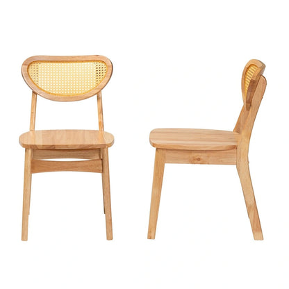 Ensemble de 2 chaises de salle à manger Nenet, style moderne du milieu du siècle, en bois fini chêne brun et rotin.