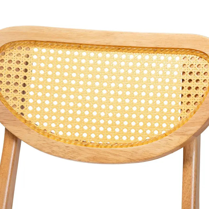 Ensemble de 2 chaises de salle à manger Nenet, style moderne du milieu du siècle, en bois fini chêne brun et rotin.