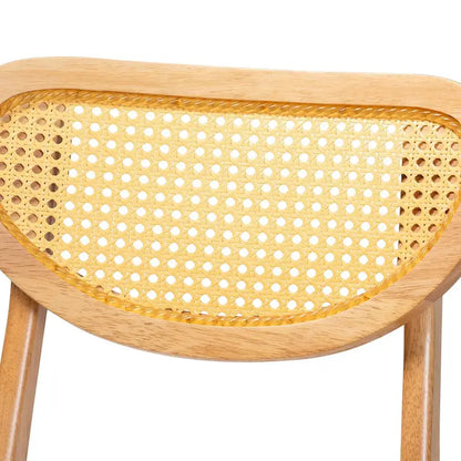 Ensemble de 2 chaises de salle à manger Nenet, style moderne du milieu du siècle, en bois fini chêne brun et rotin.